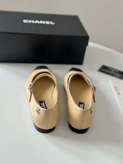 MARY JANE BEIGE CREAM MIX BLACK CALFSKIN