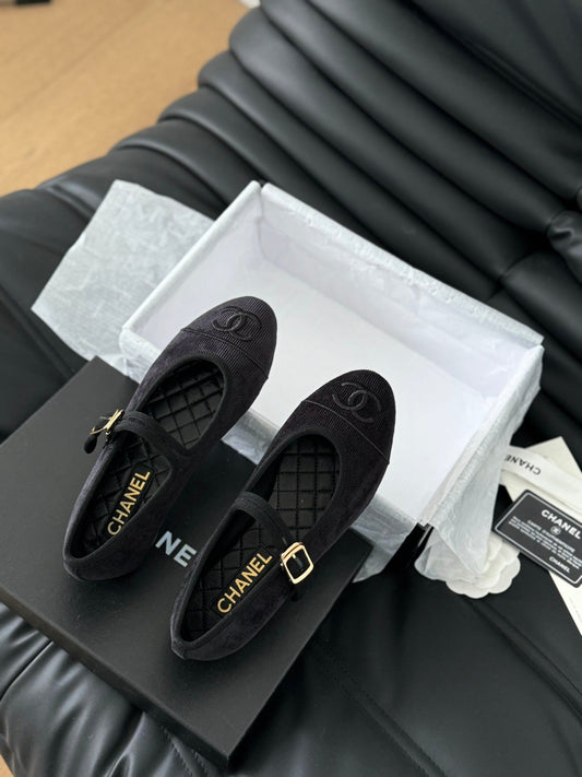 MARY JANE SHOES BLACK CORDUROY TWILL FABRIC