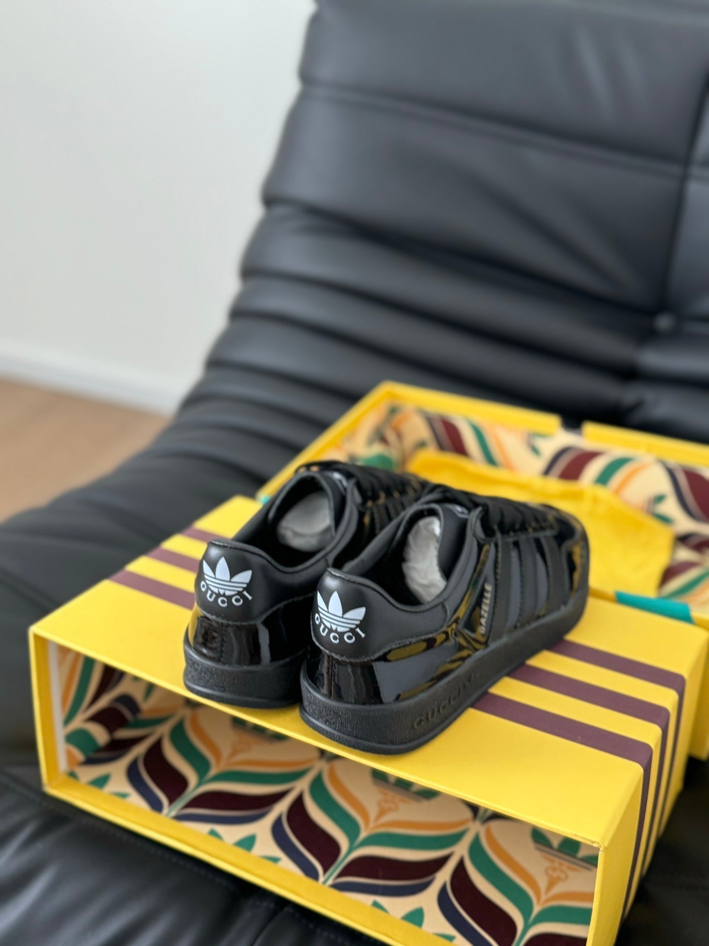 GG & ADIDAS GAZELLE SNEAKER GLOSSY BLACK CALFSKIN