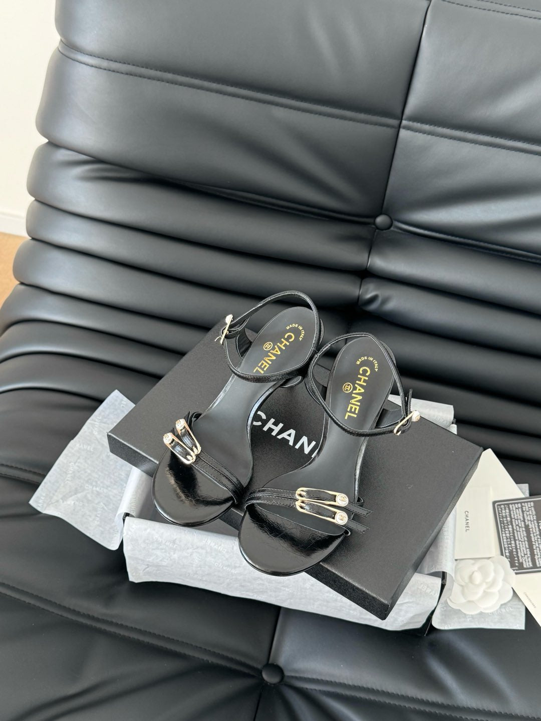 HIGH HEEL 75 MM SANDAL IN BLACK SHEEPSKIN