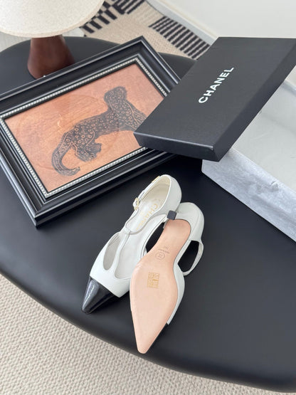 HIGH HEELS WAIST CUTTING IN WHITE MIX BLACK CALFSKIN