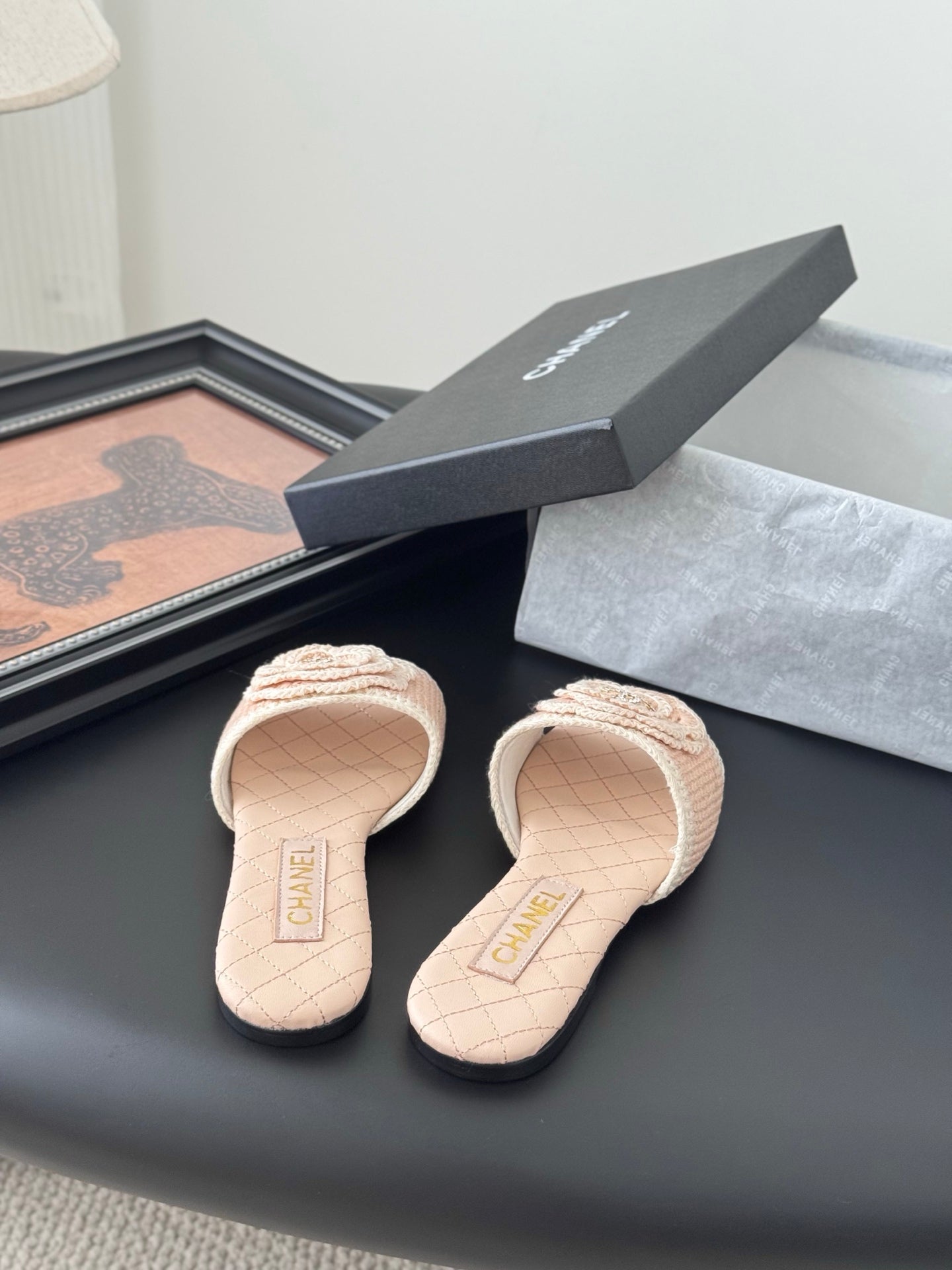 SLIPPER IN PEACH PINK CALFSKIN MIX WOOL