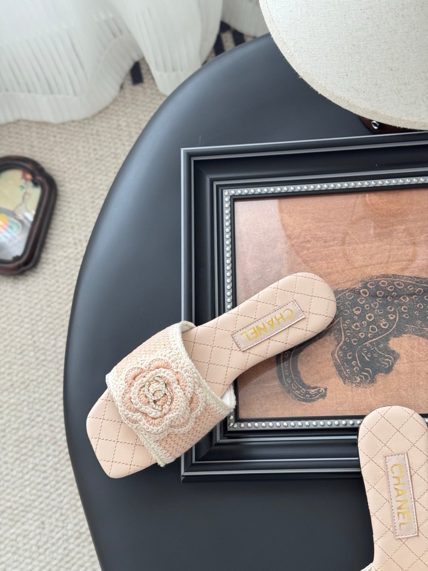SLIPPER IN PEACH PINK CALFSKIN MIX WOOL