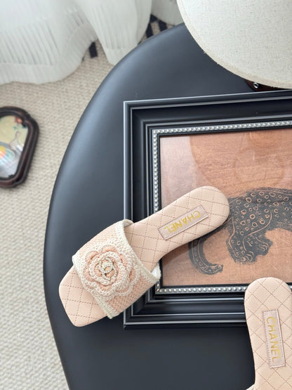 SLIPPER IN PEACH PINK CALFSKIN MIX WOOL