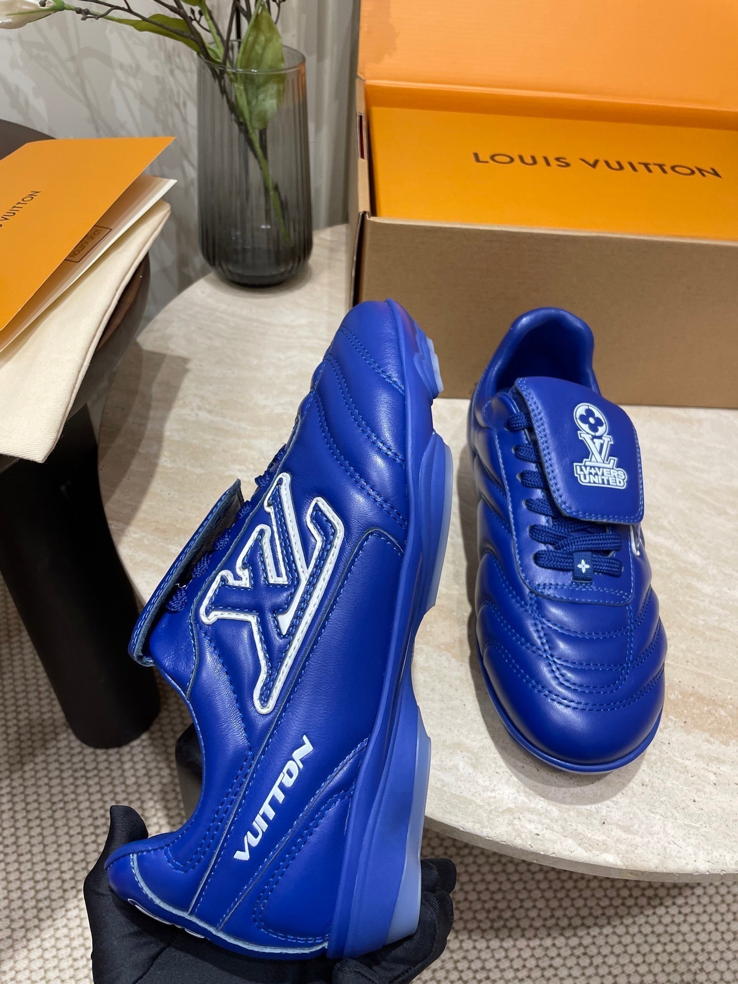 FOOTPRINT SOCCER SNEAKER IN COBALT BLUE CALFSKIN