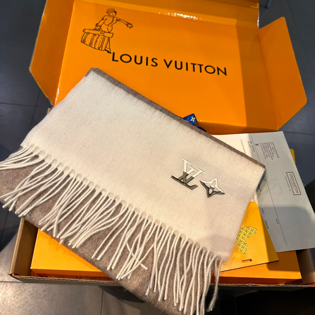 SCARF 185 CM IN MEDIUM BROWN MIX WHITE CASHMERE 390093
