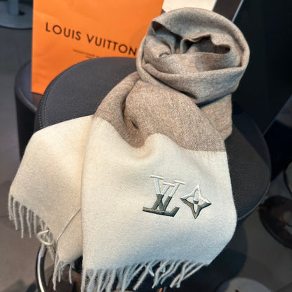 SCARF 185 CM IN MEDIUM BROWN MIX WHITE CASHMERE 390093