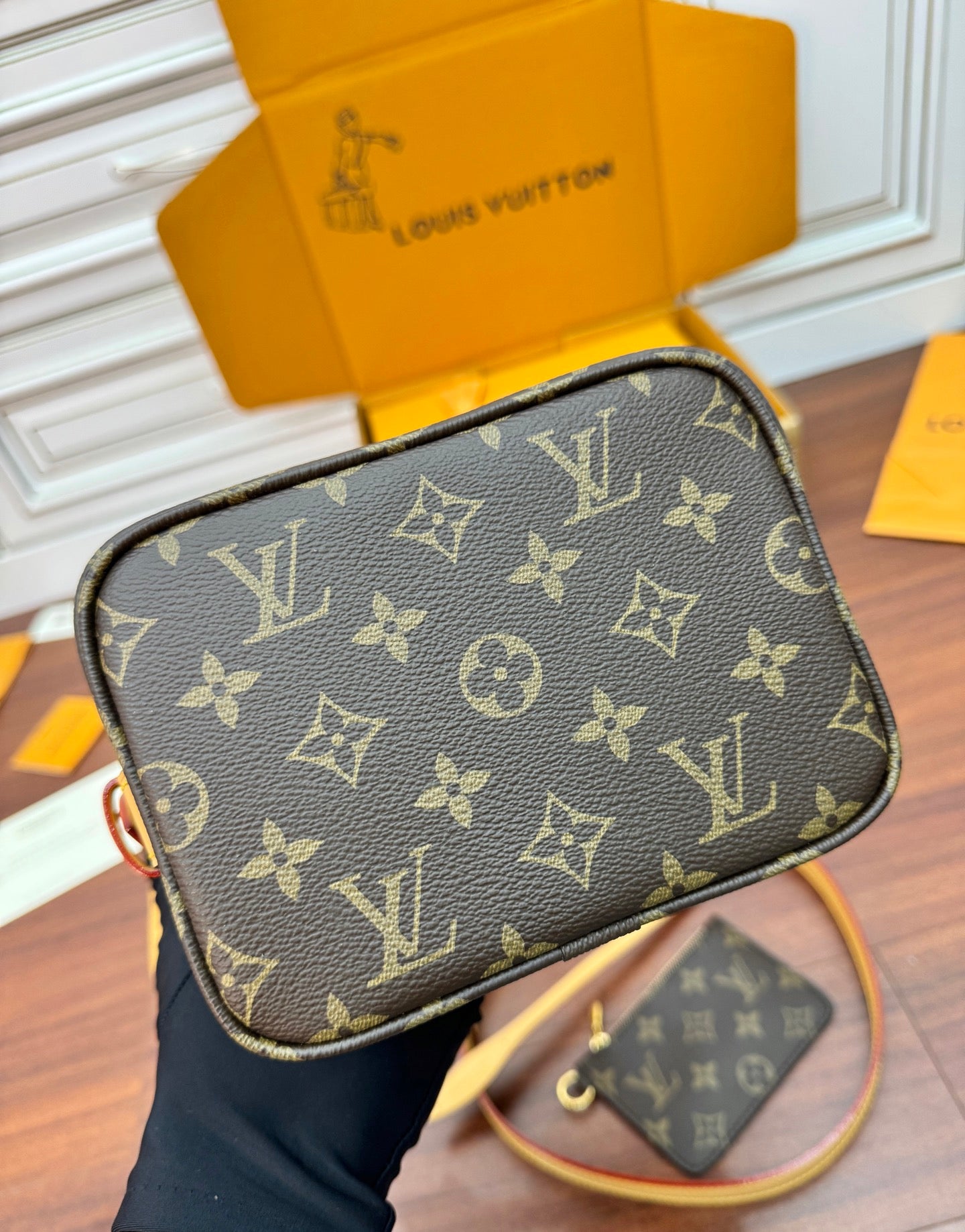 ALL IN BB BAG 18 IN BROWN MONOGRAM COATED CANVAS AND CALFSKIN