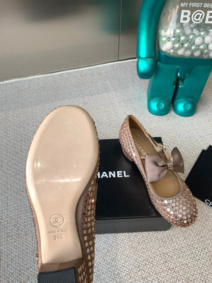 CC MARY JANES SHOES IN COPPER SATIN WITH RHINESTONES