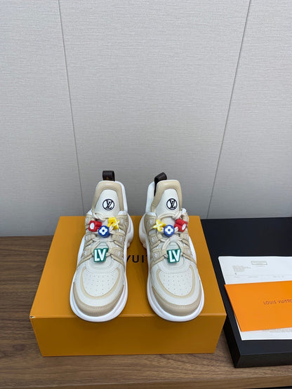 LV ARCHLIGHT SNEAKER BEIGE MIX CAMEL BROWN CALFSKIN