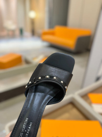 LV X TM 6AM HIGH 4 CM MULE IN BLACK CALFSKIN