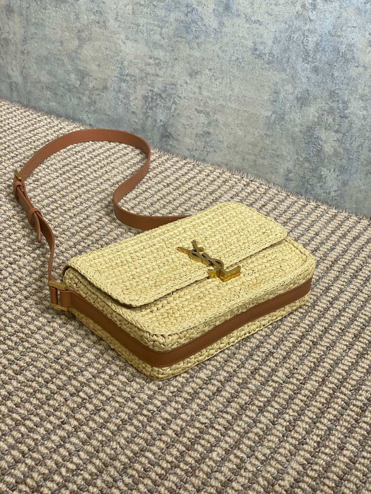 SOLFERINO MEDIUM CROSSBODY BAG 23 IN BEIGE MIX BROWN RAFFIA