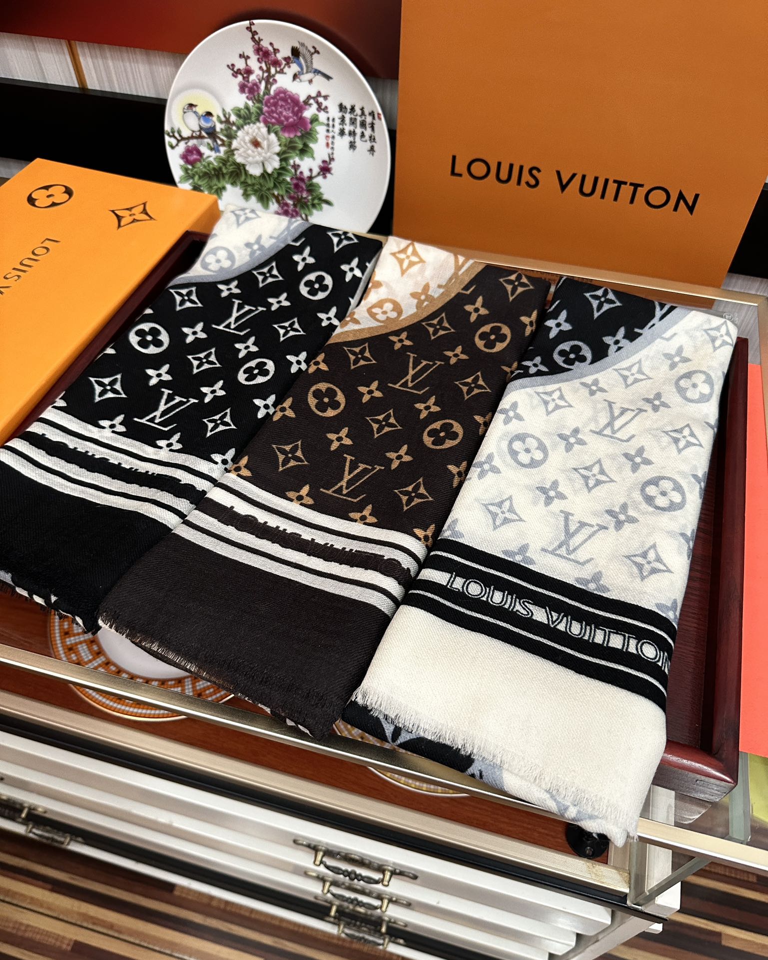 SCARF 200 CM IN BLACK MIX WHITE CASHMERE 400032