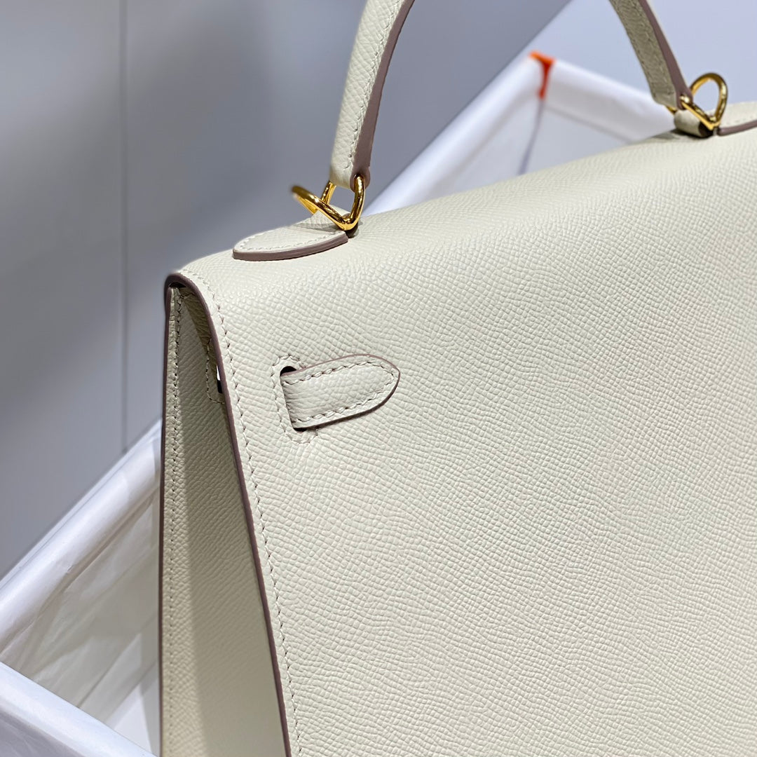 KELLY 25CM IN NATA EPSOM CALFSKIN GOLD HARDWARE