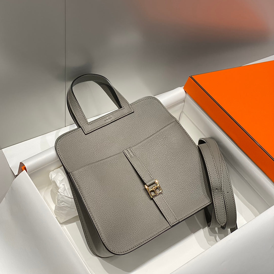HALZAN 25 HANDLE BAG IN GREY GRAINED CALFSKIN