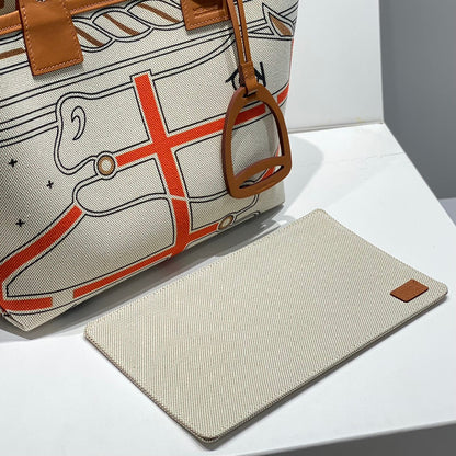 STEEPLE 28 BAG IN BEIGE CANVAS AND BROWN SWIFT LEATHER