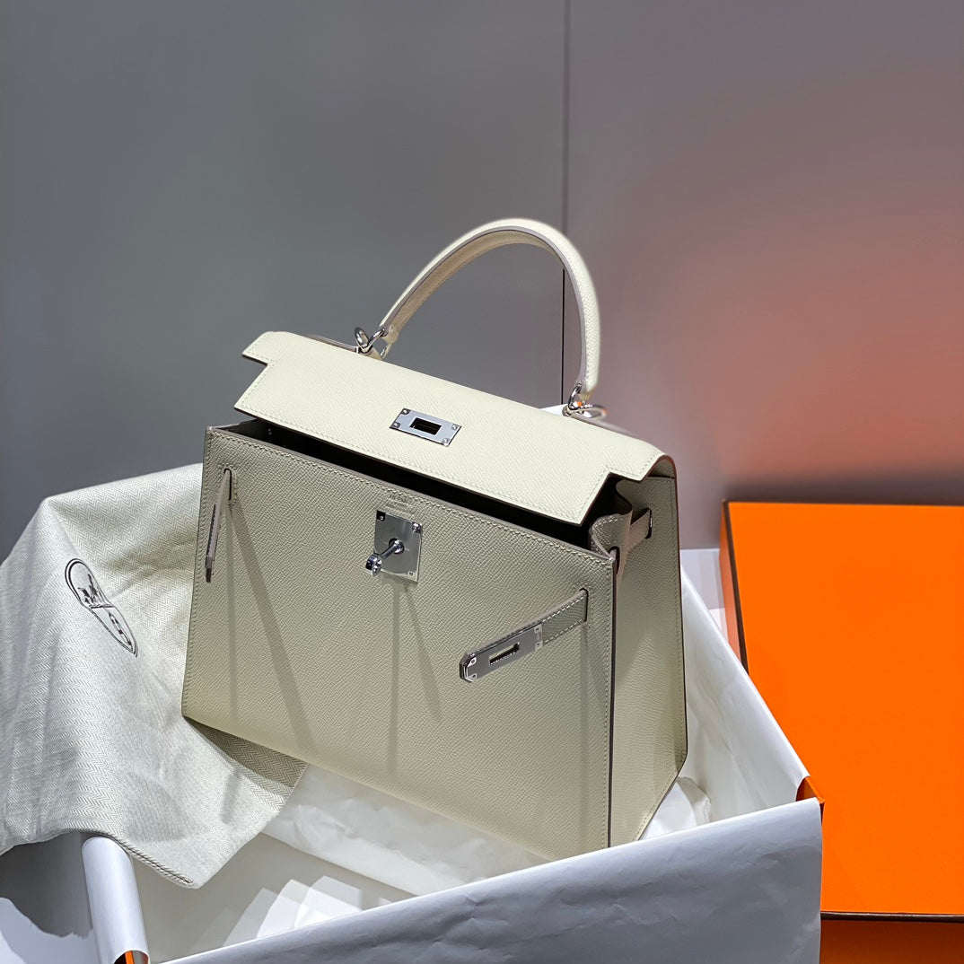 KELLY 28CM IN NATA EPSOM CALFSKIN SILVER HARDWARE