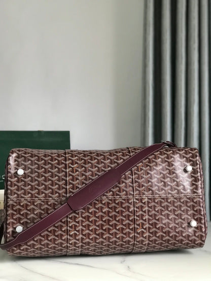 BOSTON 50 BAG IN WINE RED GOYARDINE CANVAS AND CALFSKIN TRIM
