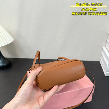 PHONE BAG 15 IN CINNAMON BROWN CALFSKIN