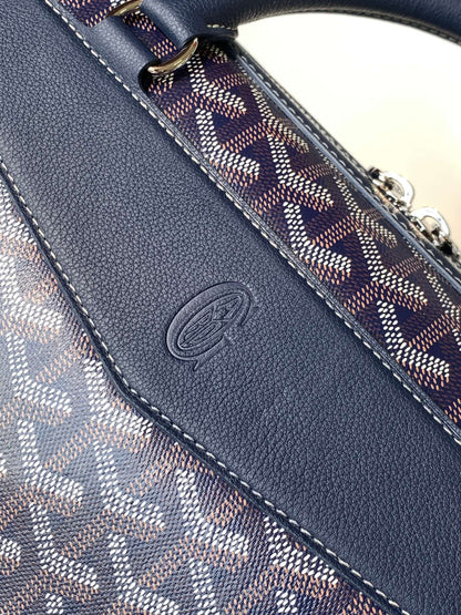 CISALPIN DOCUMENT CASE 39 IN NAVY BLUE GOYARDINE CANVAS AND CALFSKIN