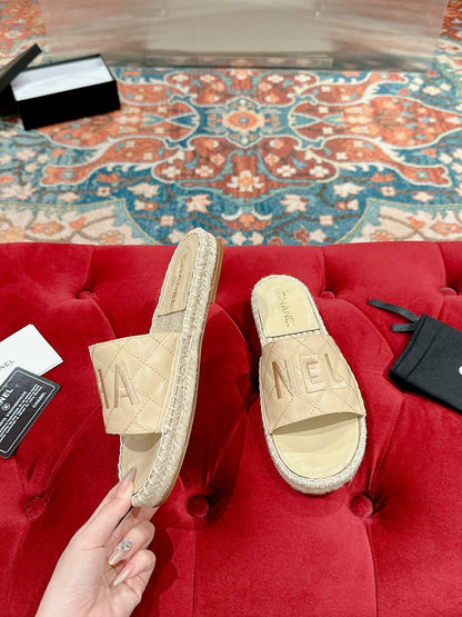 FLAT SLIPPERS IN BEIGE LAMBSKIN MIX WOVEN