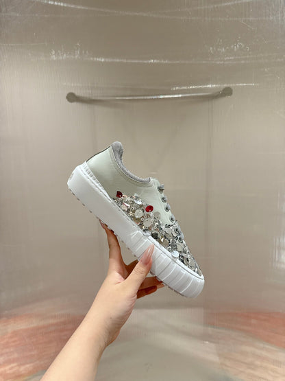 RUNWAY SEQUIN CASUAL SHOES IN PEARL GRAY CALFSKIN