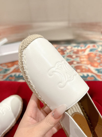 ESPADRILLES WHITE SHINY CALFSKIN EMBOSSED LOGO