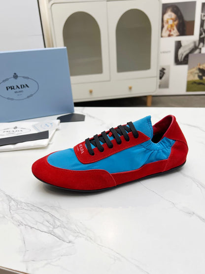 COLLAPSE SNEAKERS IN RED SUEDE AND SKY BLUE NYLON