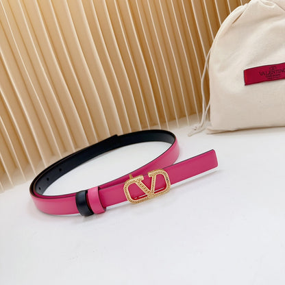 Vlogo Buckle Water Wave Gold Copper Glossy Pink Black Leather 20mm Belt