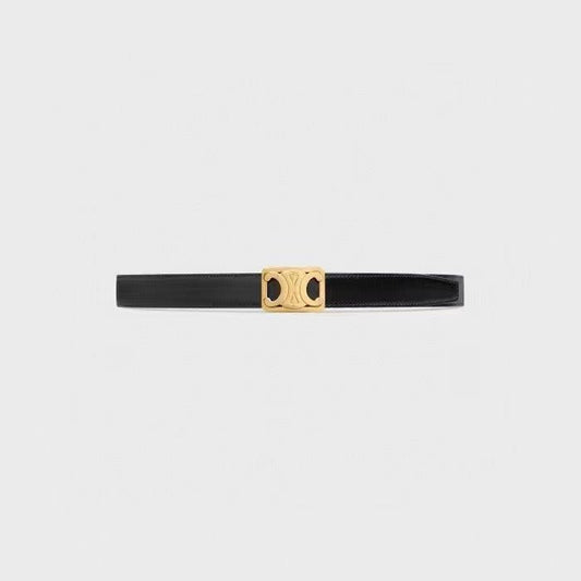 CL MEDIUM 25 MM REVERSIBLE FRAMED TRIOMPHE BELT BLACK AND BRONZE BROWN CALFSKIN GOLD HARDWARE