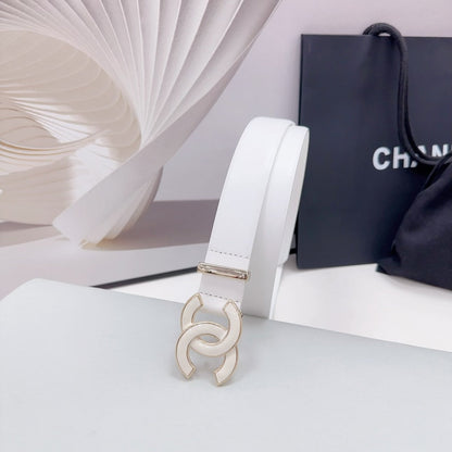 CC 30MM BELT IN WHITE SMOOTH CALFSKIN METAL HARDWARE