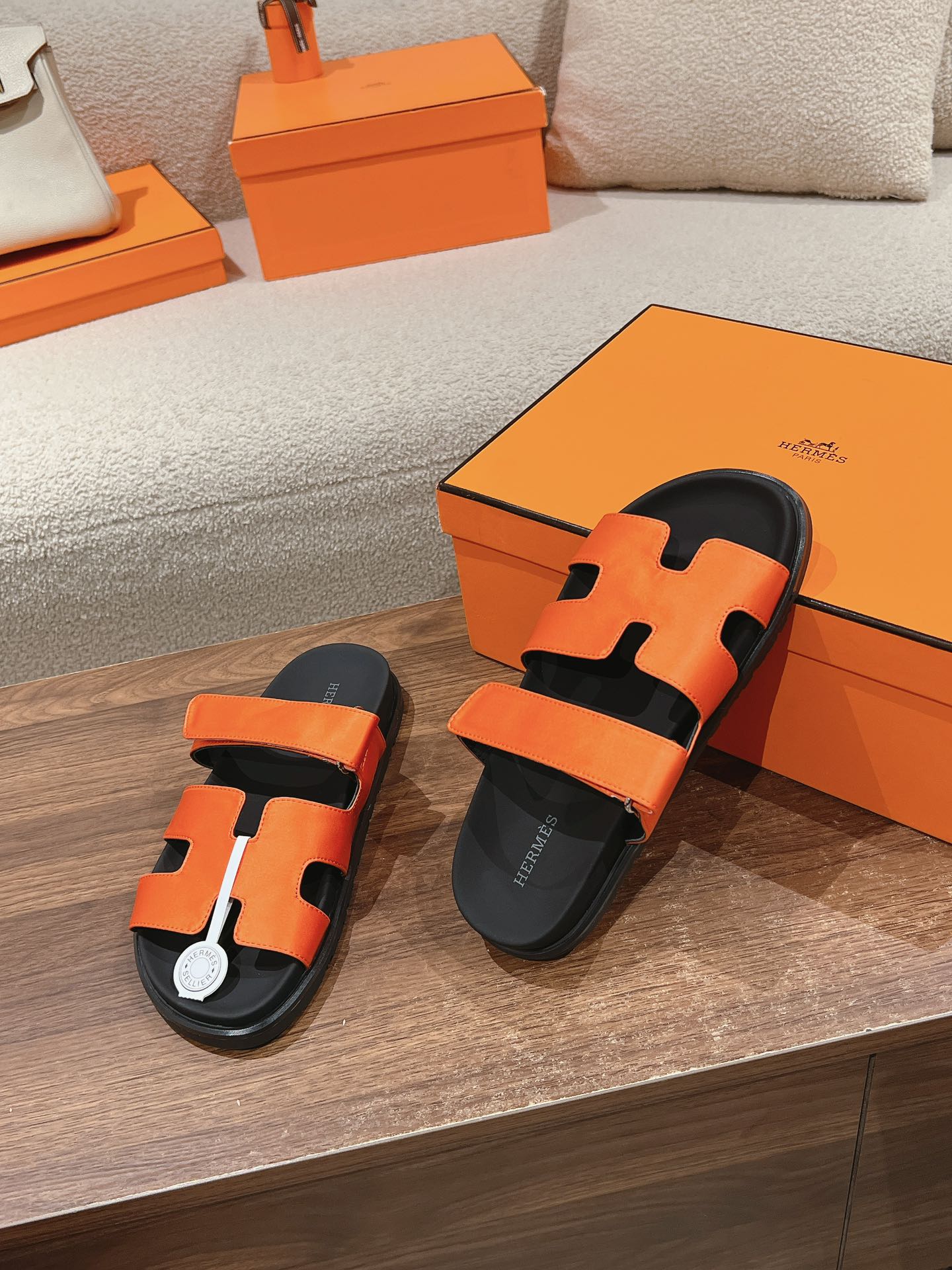 CHYPRE SANDAL BLACK MIX DARK ORANGE CALFSKIN