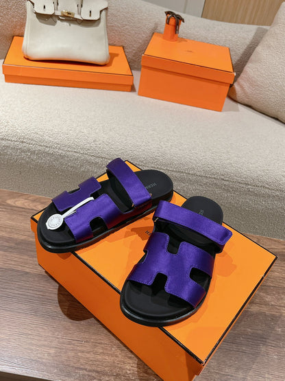 CHYPRE SANDAL BLACK MIX IMPERIAL BLUE CALFSKIN