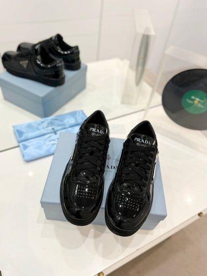 PRA DOWNTOWN PERFORATED SNEAKERS GLOSSY BLACK CALFSKIN