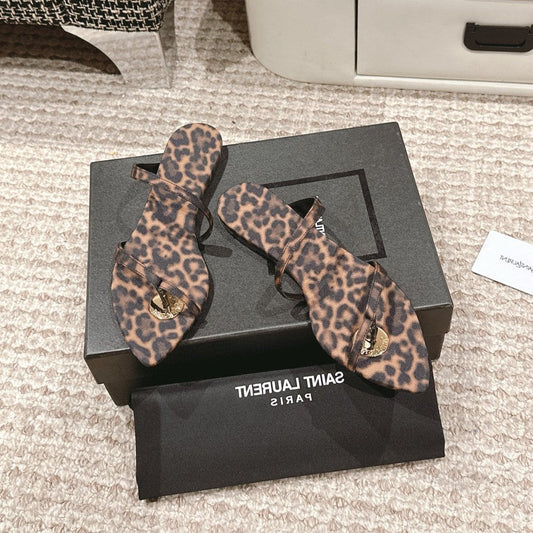 SL TANGER SLIDES LEOPARD SATIN