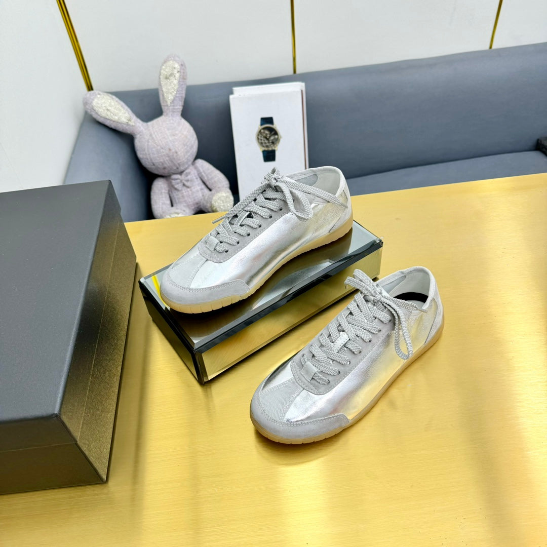 CC SNEAKER IN SILVER GRAY CALFSKIN AND SUEDE