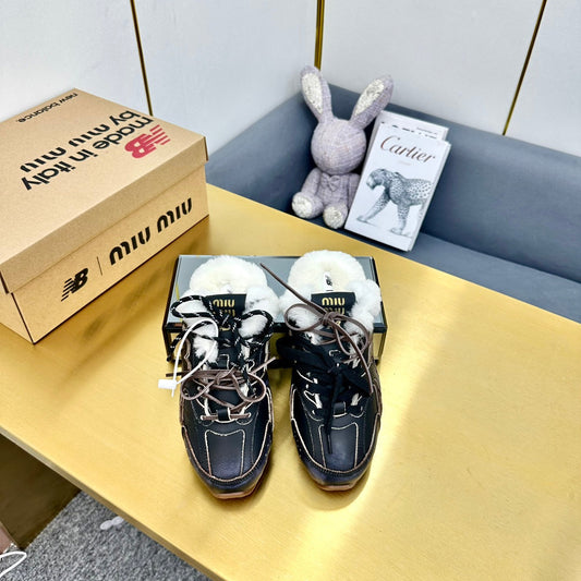 MIUxNB 530 SNEAKER MULES IN BLACK CALFSKIN SHEARLING
