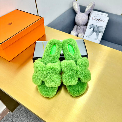 ORAN SHEARLING SANDALS CHARTREUSE GREEN