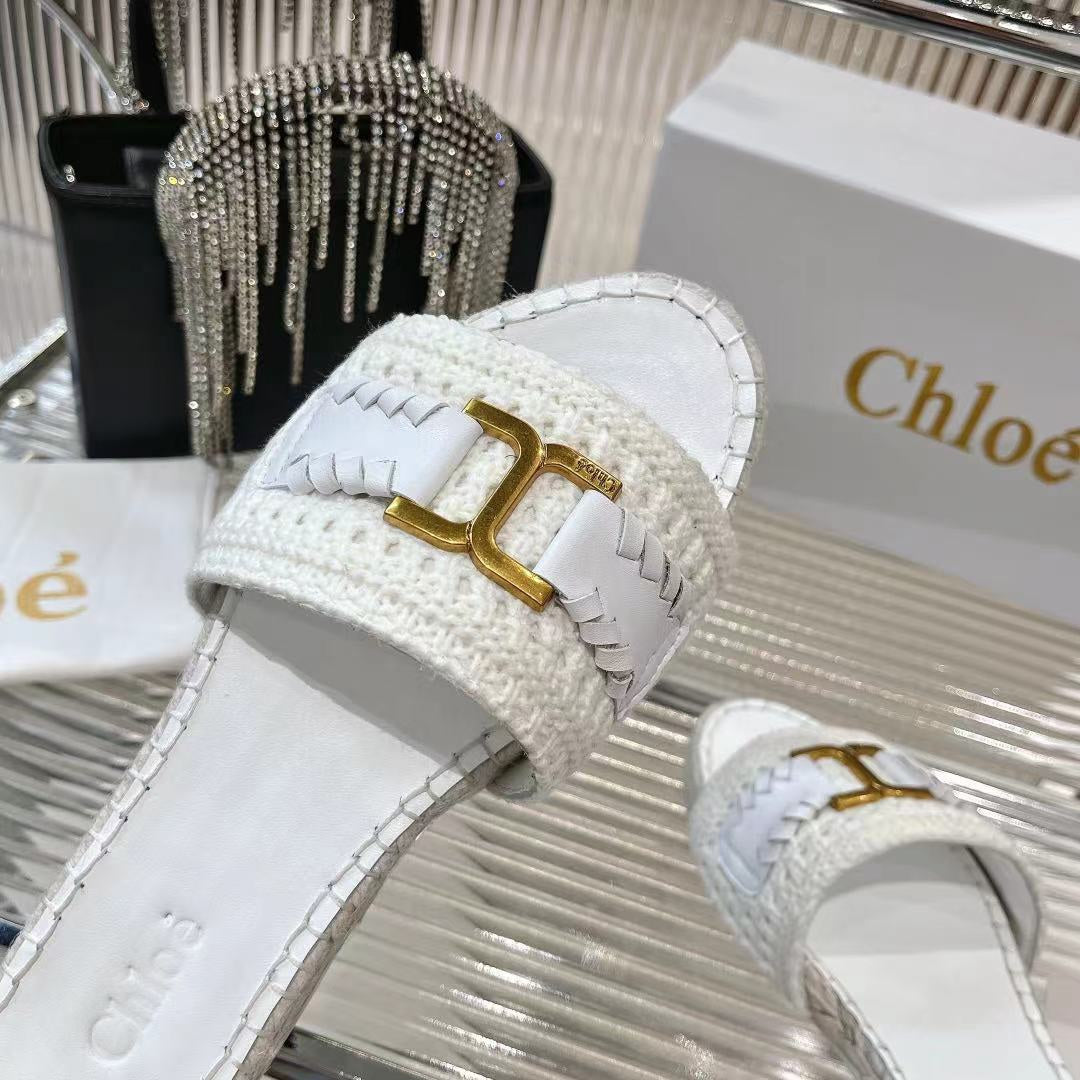 WOVEN SLIPPER IN WHITE WOOL AND LAMBSKIN GOLD HARDWARE