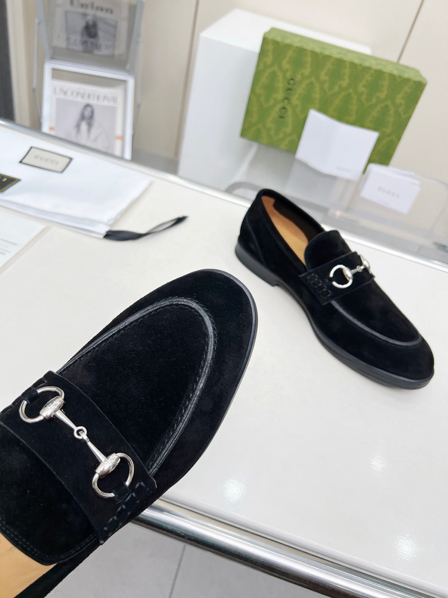LOAFERS WITH SILVER HARDWARE IN BLACK SUEDE