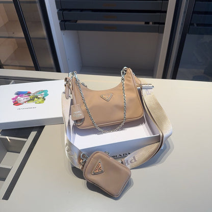 HOBO RE-EDITION BAG 26 IN TAN BROWN RE-NYLON SILVER HARDWARE