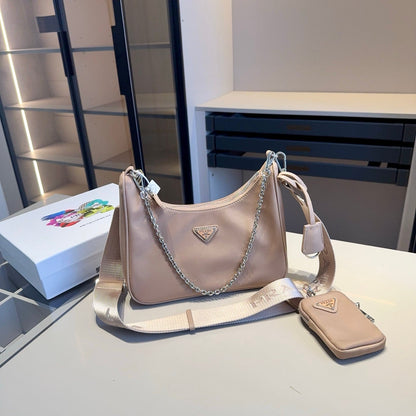 HOBO RE-EDITION MINI BAG 22 IN TAN BROWN RE-NYLON SILVER HARDWARE