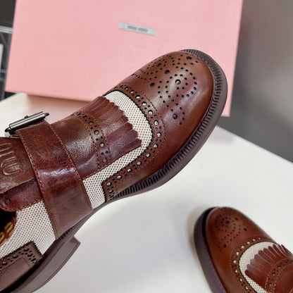 UNIQUE THICK-SOLED OXFORD BRIGHT BROWN MIX CREAM CALFSKIN