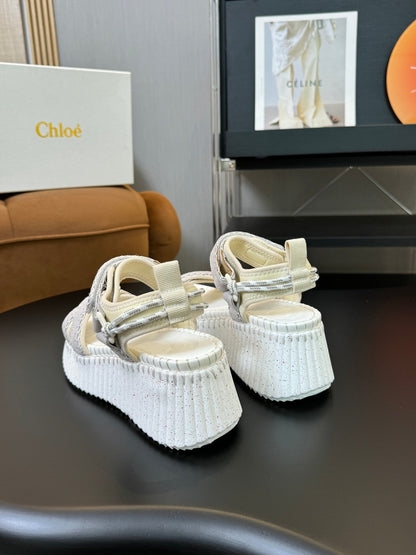 NAMA WEDGE SANDAL 8 CM IN PASTEL GREY SUEDE AND WHITE RUBBER
