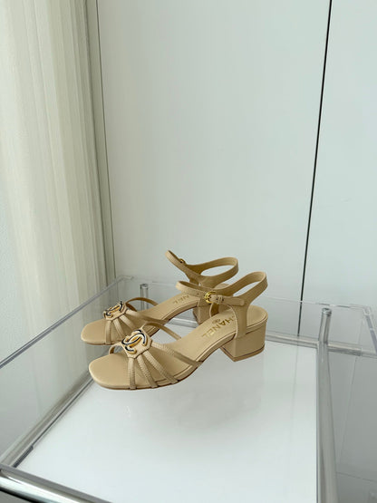 MID HEEL SANDALS IN FLAX YELLOW LAMBSKIN