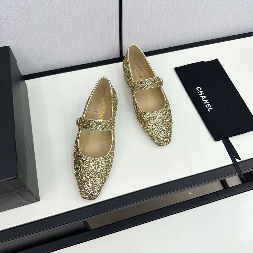 MARY JANE GLITTER GOLDEN CALFSKIN