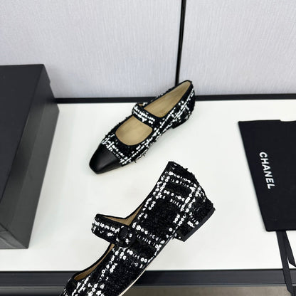 MARY JANE BLACK MIX WHITE TWEED AND CALFSKIN