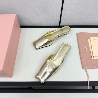 SQUARE TOE MULES METALLIC GOLD SHEEPSKIN