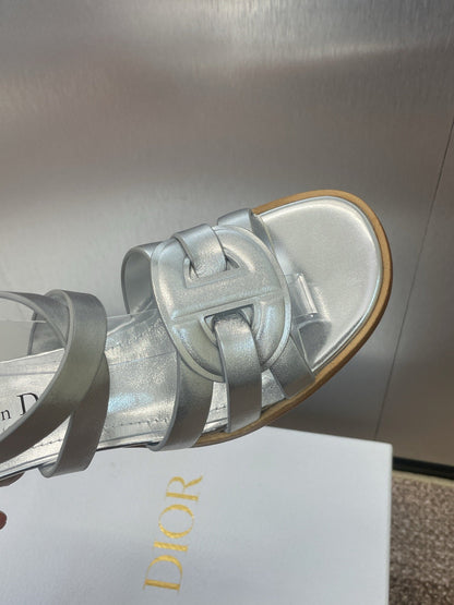 D-CLUB HIGH HEEL SLIDE 25S 55MM IN SILVER GLOSSY CALFSKIN