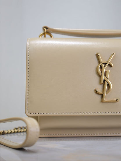 SUNSET SMALL BAG 19 IN BEIGE CALFSKIN GOLD HARDWARE